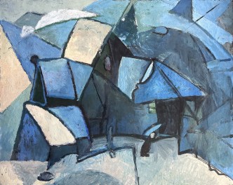 Painting Blue houses in winter | Blaue Häuser im Winter | Картина Голубые дома зимой | La peinture Maisons bleues en hiver | Cuadro Casas azules en invierno